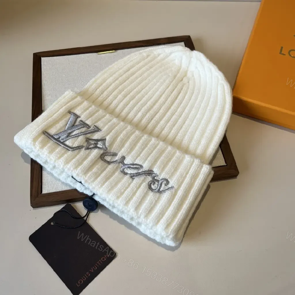 View 8 of Neutral Ivory Knit Beanie with Premium Embroidery Warmth