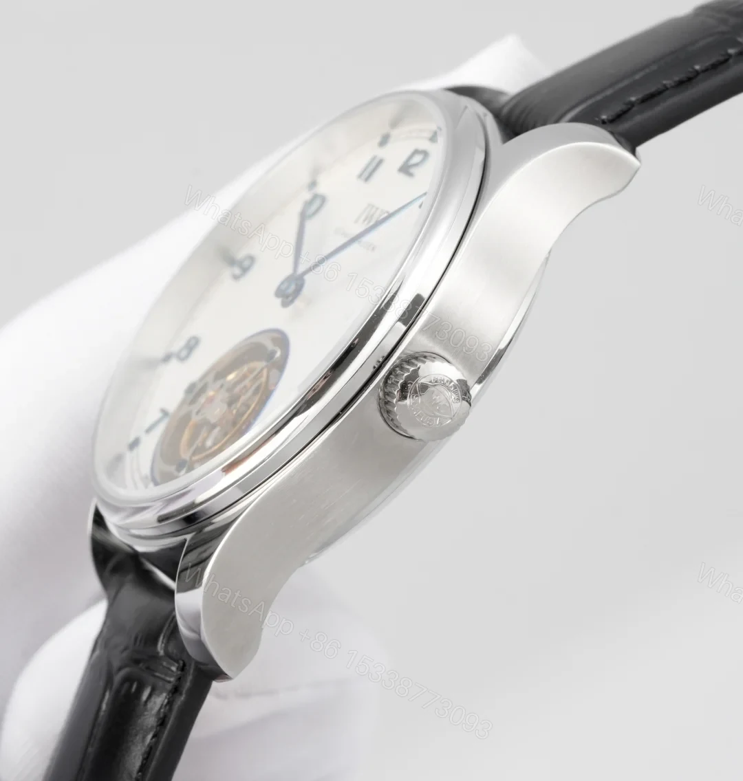 View 5 of Iwc Portugieser Replica 42MM Premium Steel Case Black Leather Strap Edition RG-IWC-TOURBILLON-WHITE-42