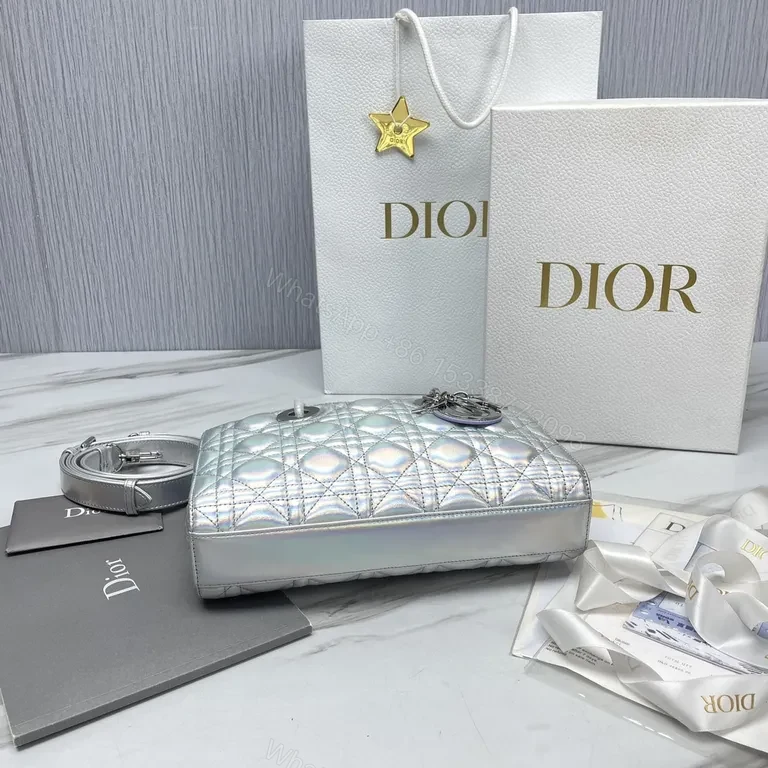 View 4 of Iridescent Quilted Dior-Inspired Bag: Silver Shine Luxury Tote