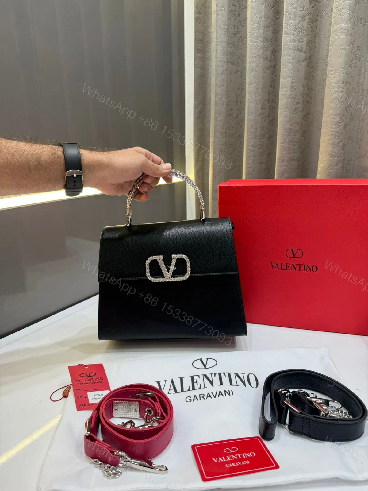 View 10 of FIRST COPY VALENTINO STONE GARAVANI LOGO TOP HANDLE BAG