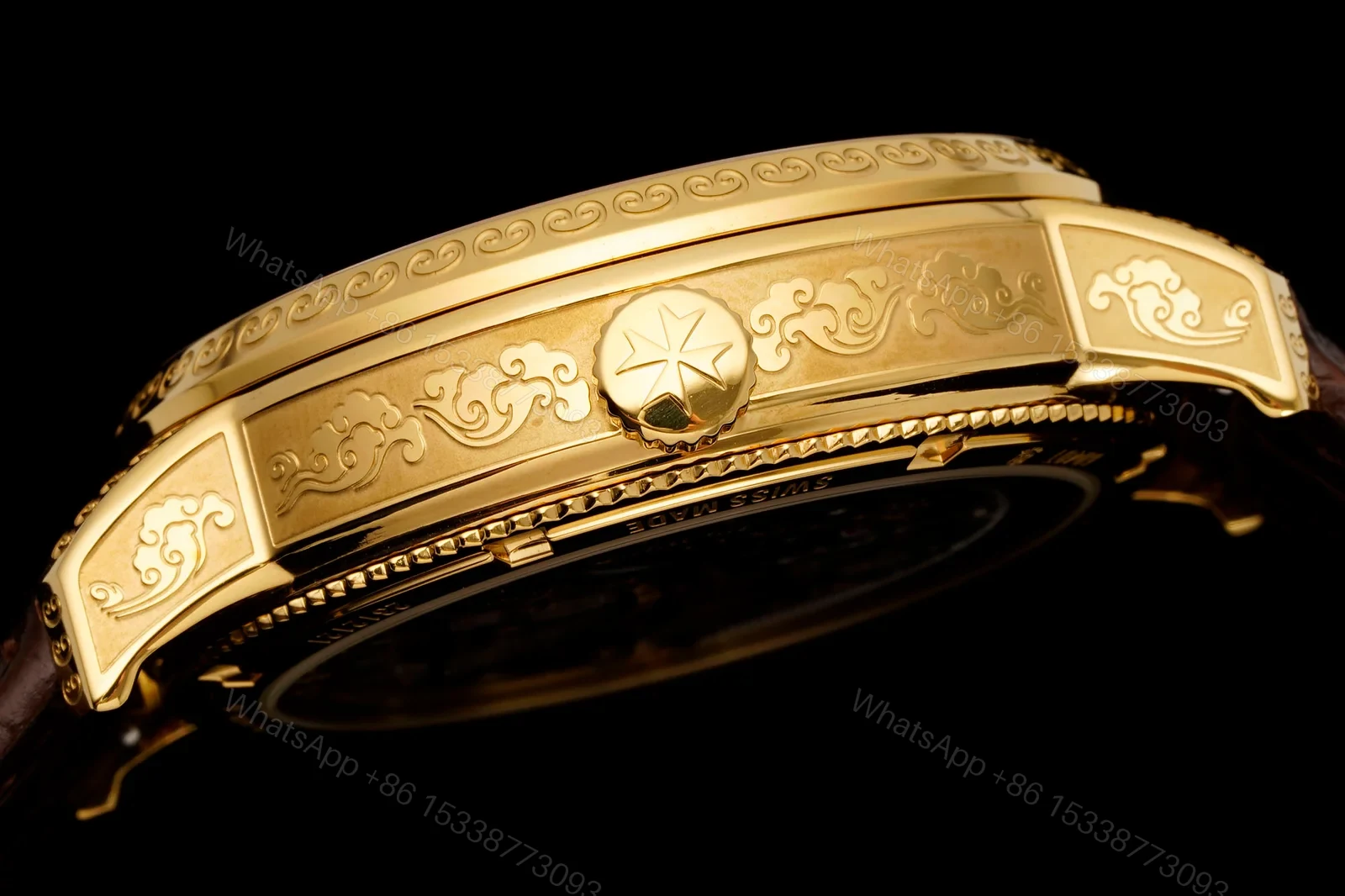 View 7 of Vacheron Constantin Dragon Replica 41MM Premium Gold Case Brown Leather Strap Tourbillon Edition RG-VC-DRAGON-GOLD-41