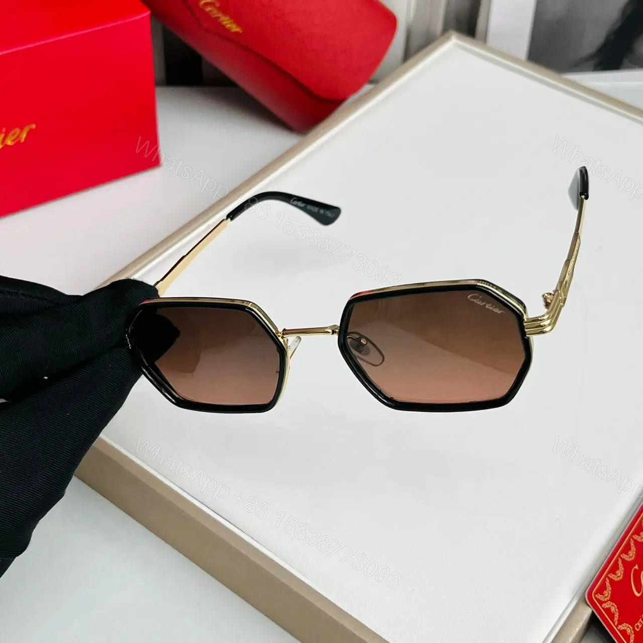 View 2 of Cartier Gold Hexagon Brown Gradient Sunglasses