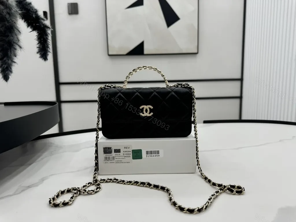 View 3 of Chic Quilted Black Chanel-Style Shoulder Bag