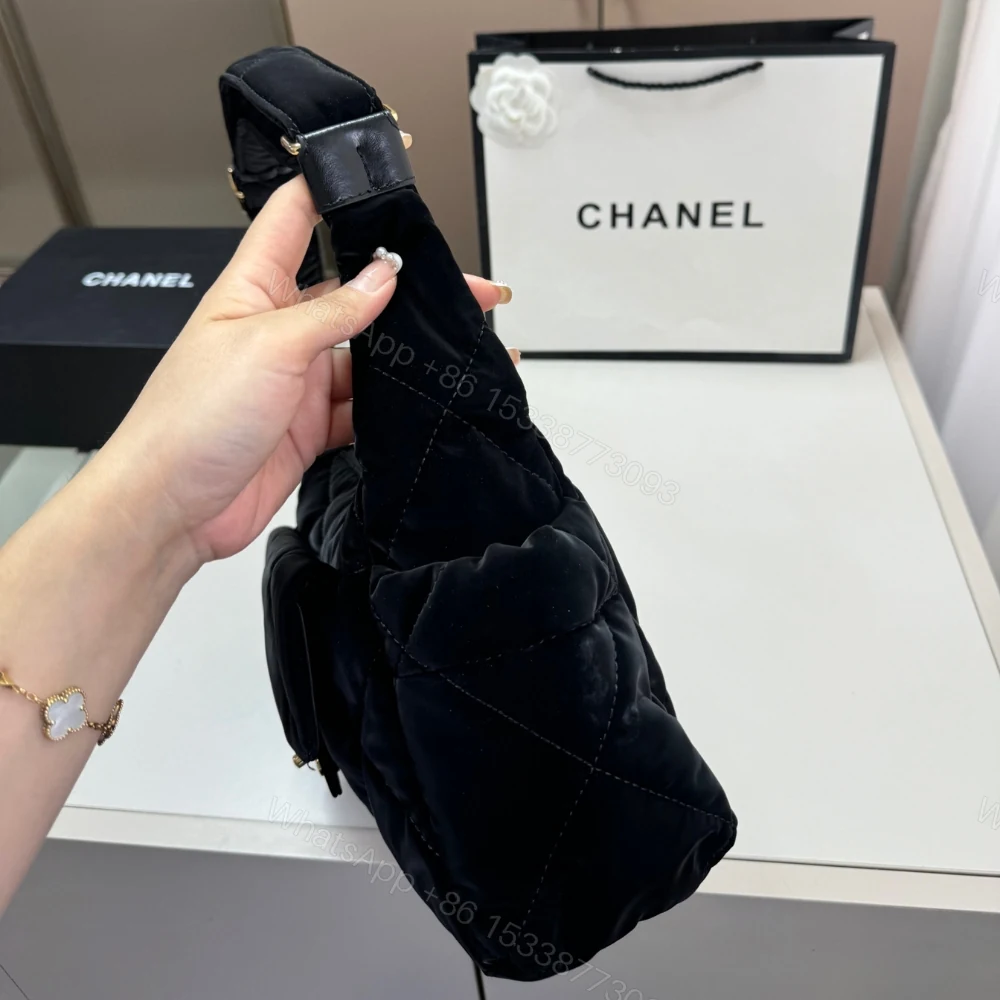 View 8 of Chanel Maxi Bowling Bag Velvet Effect Nylon And Gold Tone Metal Black 27Cm