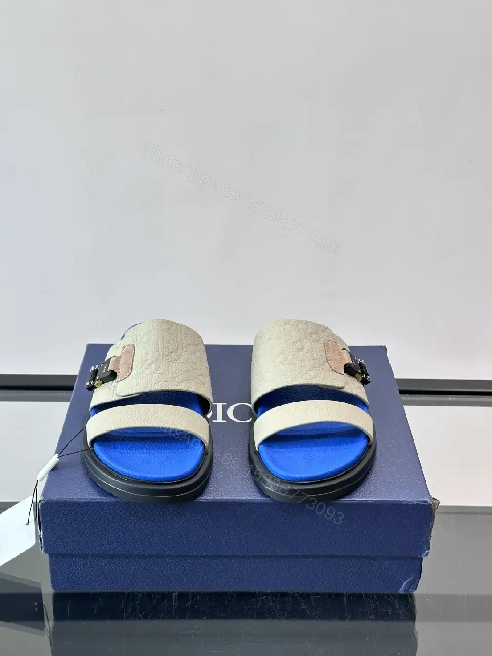 View 6 of Blue Leather Casual Buckle Strap Dior Sandals