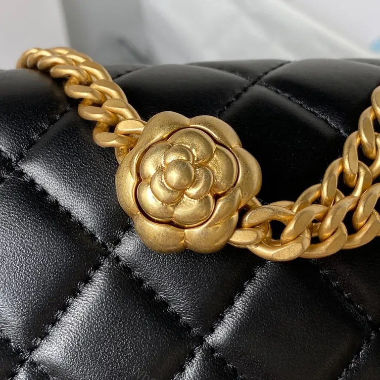View 8 of Black Calf Leather Quilted Crossbody with Gold Chain - Luxe, Adjustable, Everyday Chic