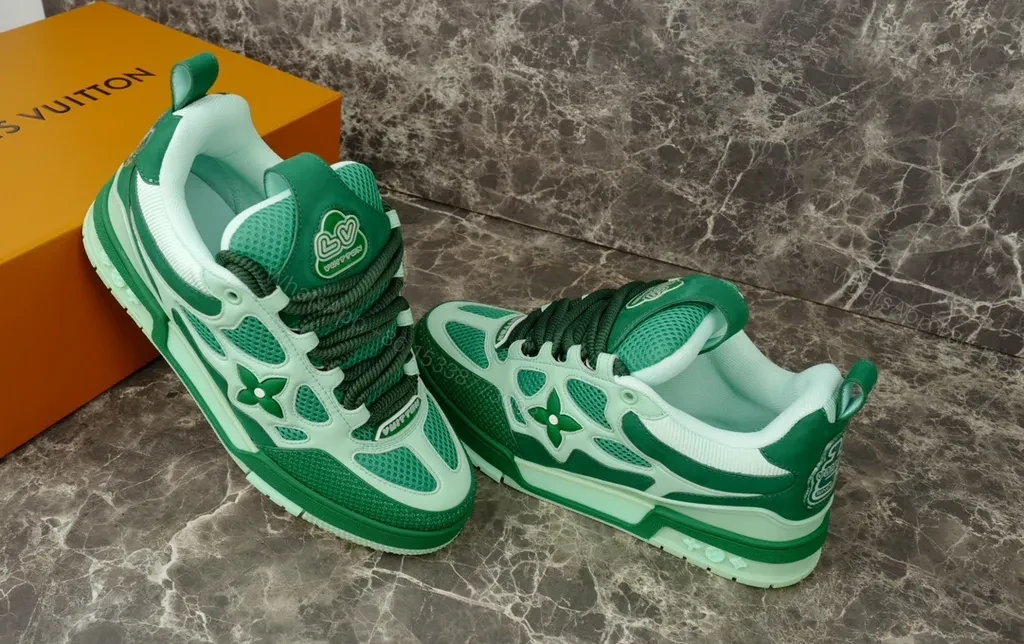 View 8 of Green-Accent Luxury High-Top Sneakers with LV Craftsmanship