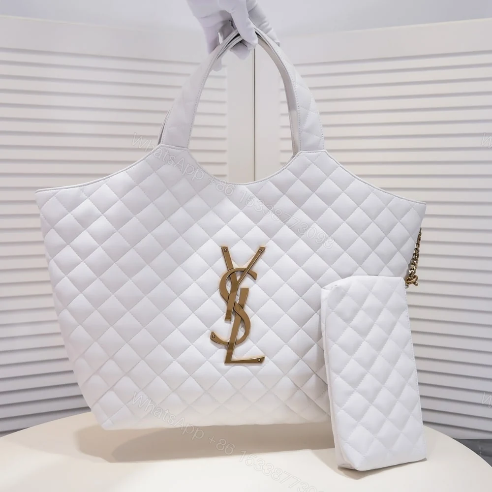 View 3 of Saint Laurent Icare Maxi Shopping Bag In Quilted White 50Cm 698651AAANG1000