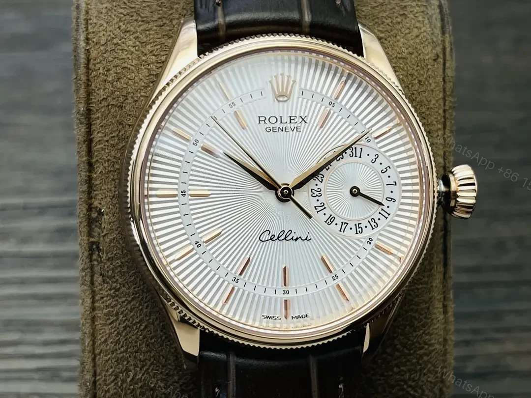 View 4 of Rolex Cellini Date 50515 39mm Everose Silver Alligator Strap Watch 50515-0009