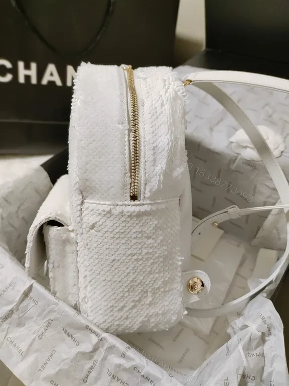 View 9 of Textured White Mini Backpack â€“ Luxe Chanel-Inspired, Quiet Luxury