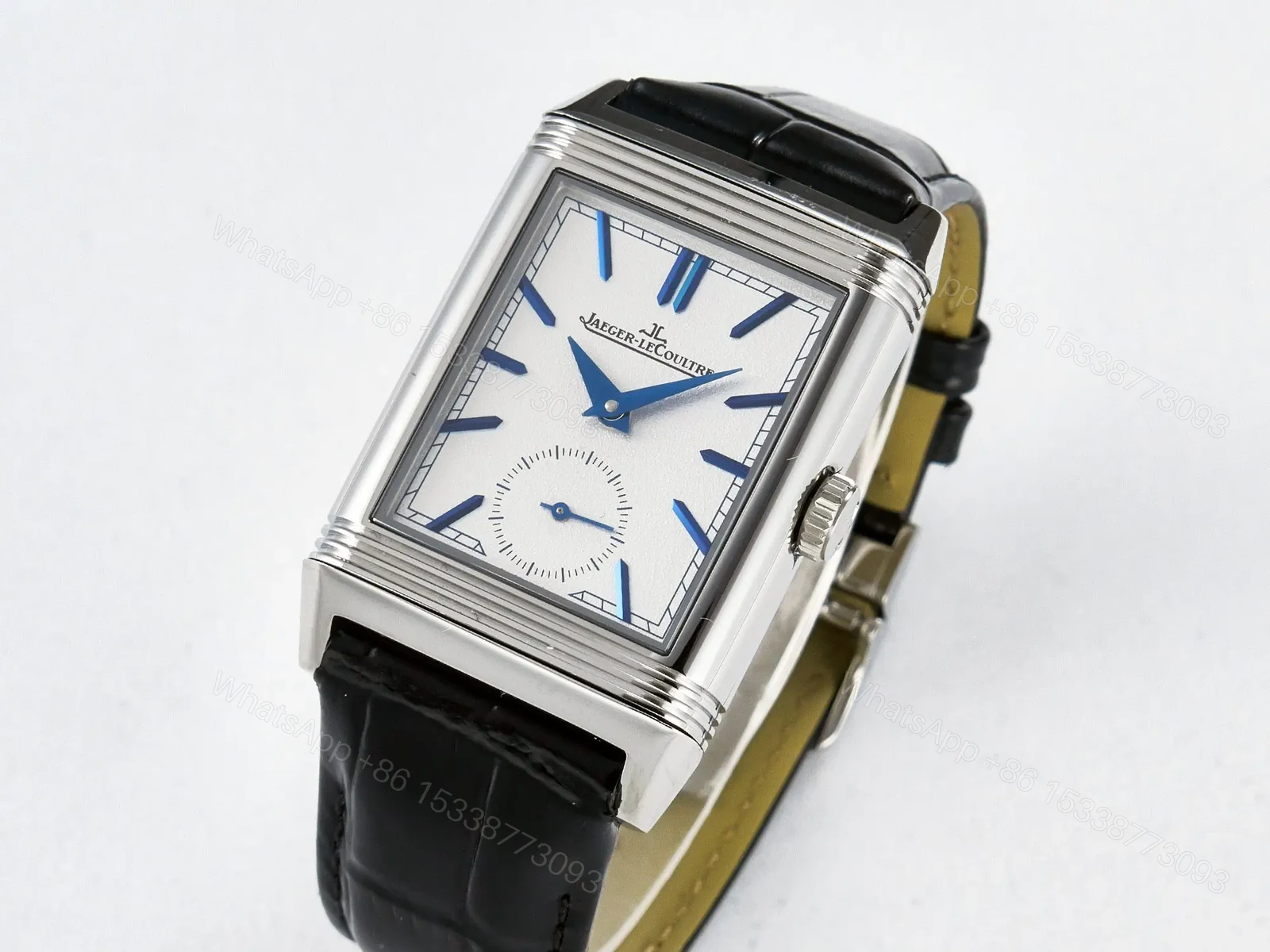 View 3 of Reverso Tribute Duoface Small Seconds SS MGF Best Edition White Dial on Black Leather Strap A854A