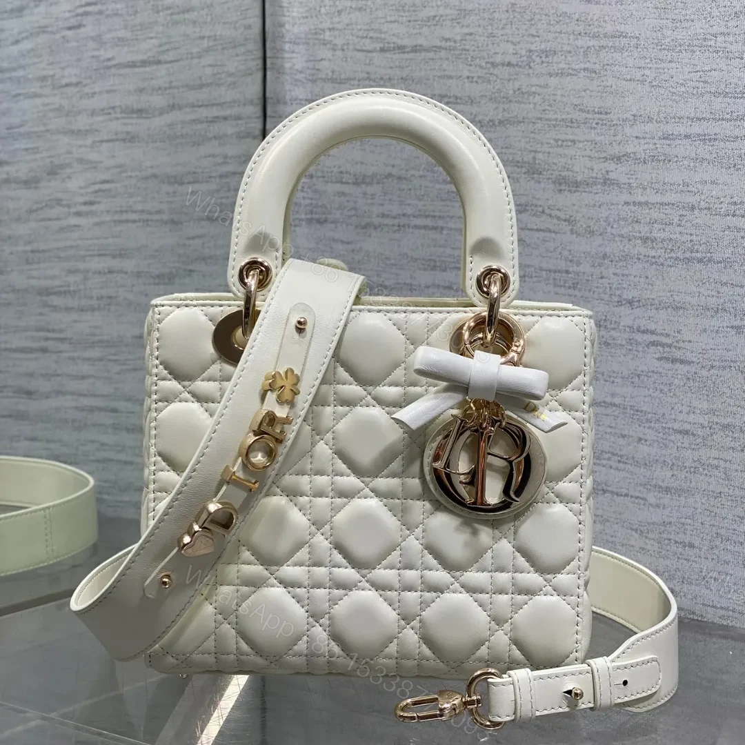 DIOR LADY SMALL WHITE GOLD HARDWARE — view 1