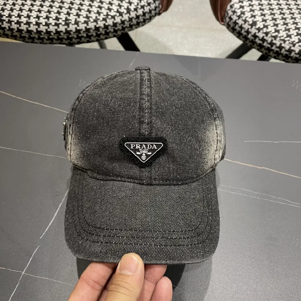 View 7 of Black Denim Cap with Subtle Triangle Emblem
