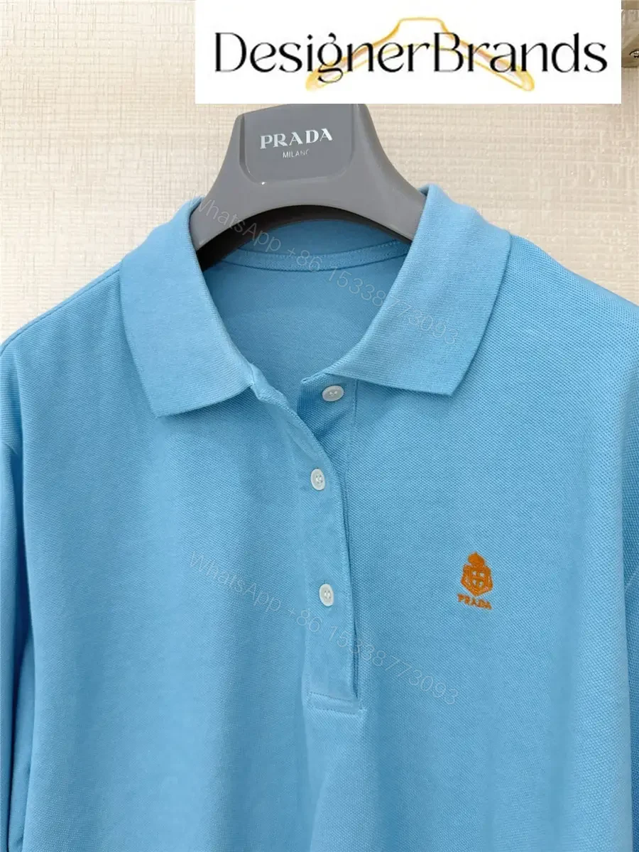 View 2 of Prada Light Blue Cropped Long-Sleeve Polo Shirt
