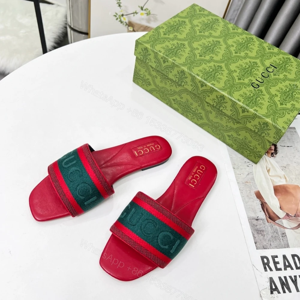 View 2 of GUCCI WOMEN SLIDE SANDAL WITH WEB GREEN AND RED 816350 FAECG 6443