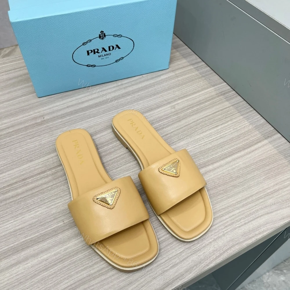 View 6 of PRADA SAFFIANO PATENT LEATHER SLIDES BEIGE