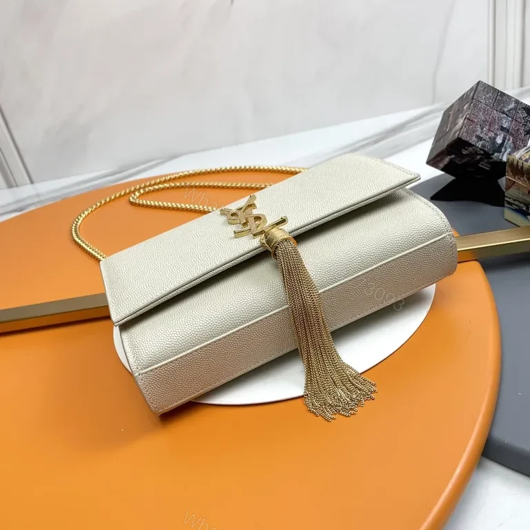 View 2 of Beige Pebble Leather Crossbody: Luxe YSL-Inspired Bag