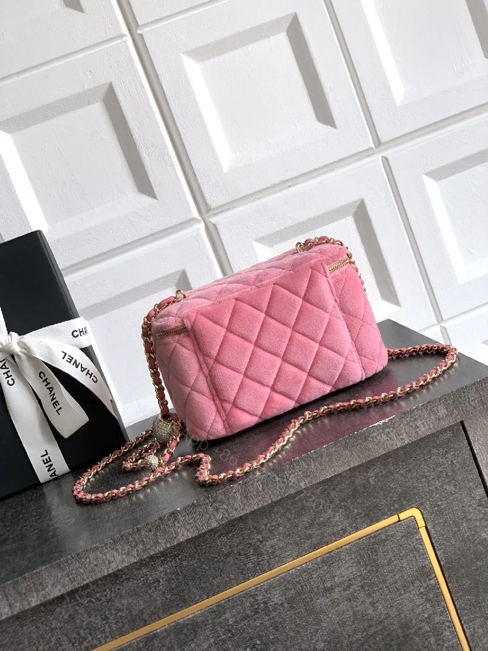 View 3 of Soft Pink Quilted Crossbody: Modern Couture-Inspired Charm