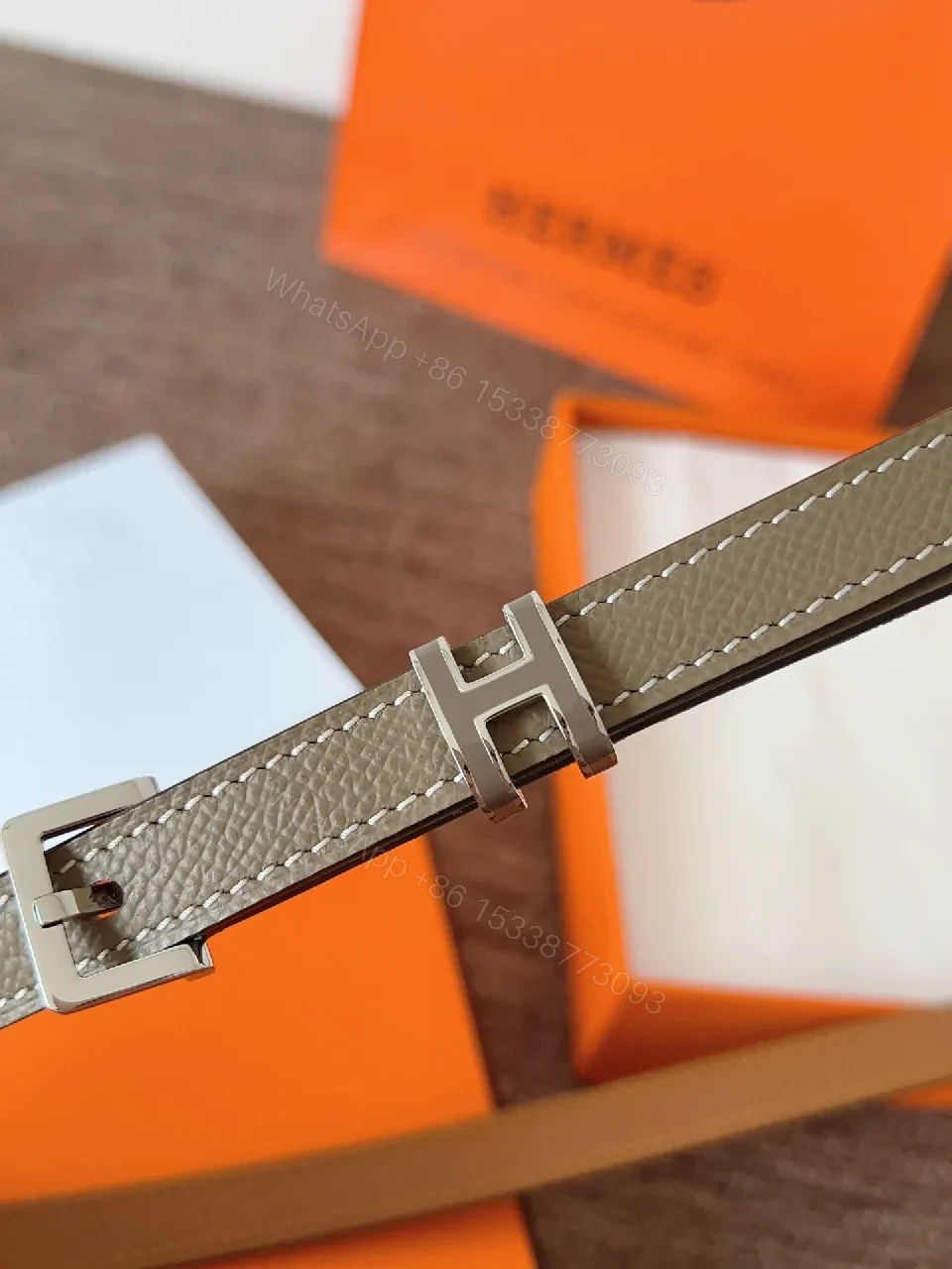 View 2 of Taupe Leather Belt - Slim, Minimalist, Durable, Quiet Luxury Belt
