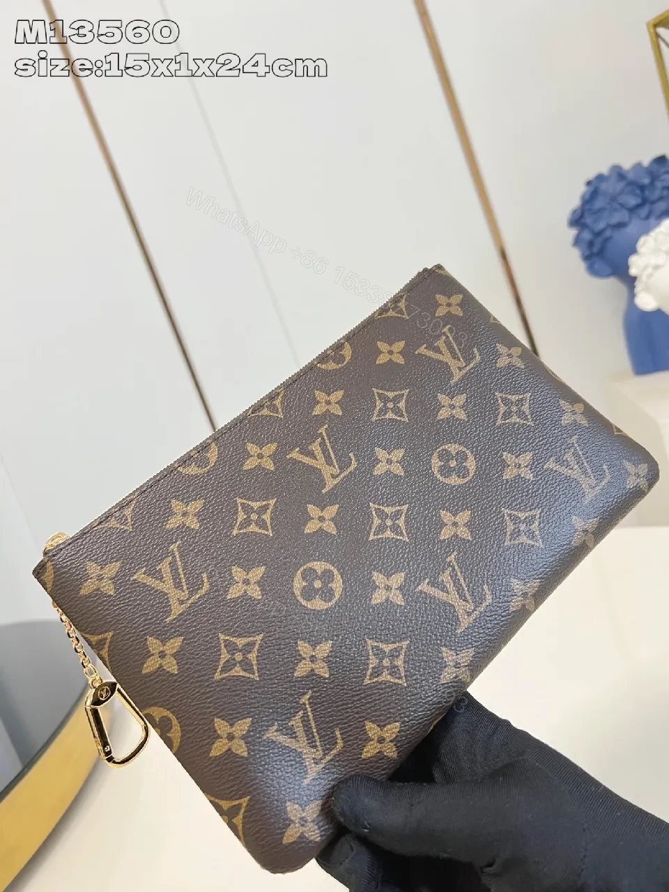 View 3 of Chocolate + Coated Canvas + Clutch / Chain + Monogram Accent + Clutch