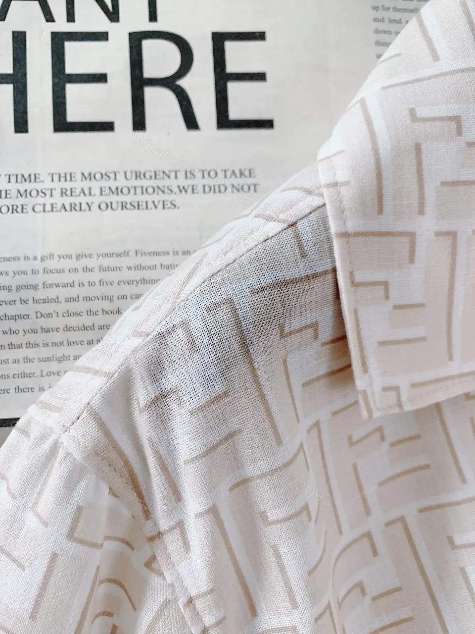 View 9 of Off-White Beige Embossed Geometric Polo Shirt - Short Sleeve, Relaxed Fit