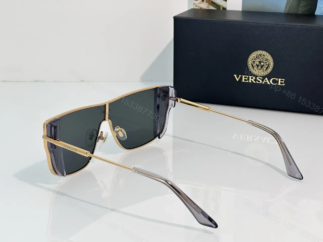 View 3 of Bold Shield Sunglasses: Gold-Accent Modern Luxe Shades