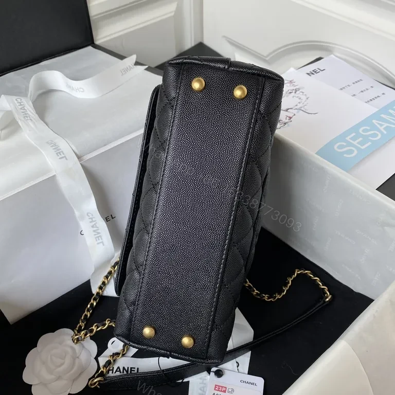 View 9 of Chic Quilted Black Flap Bag - Gold Chain, Luxury Style