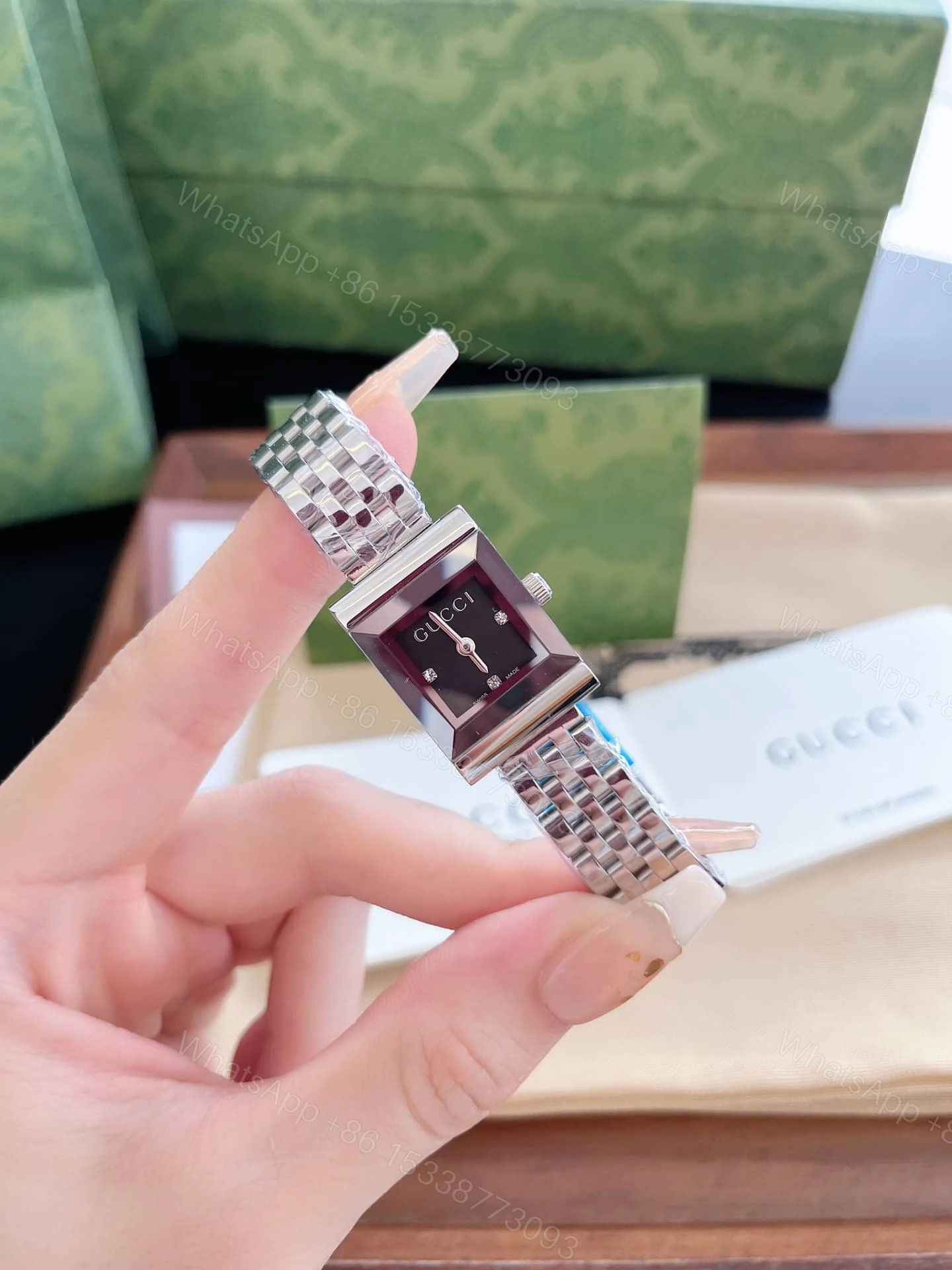 View 3 of Gucci G Frame Bracelet Watch Square Shape Silver In Black 20Mm Ya128507