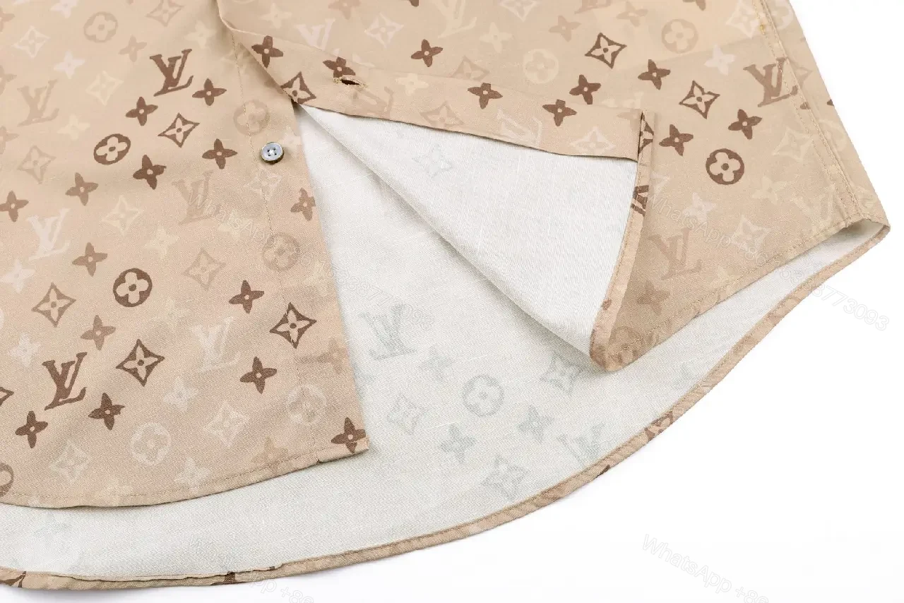 View 10 of Light Beige LV Monogram Floral Short-Sleeve Button-Up Shirt