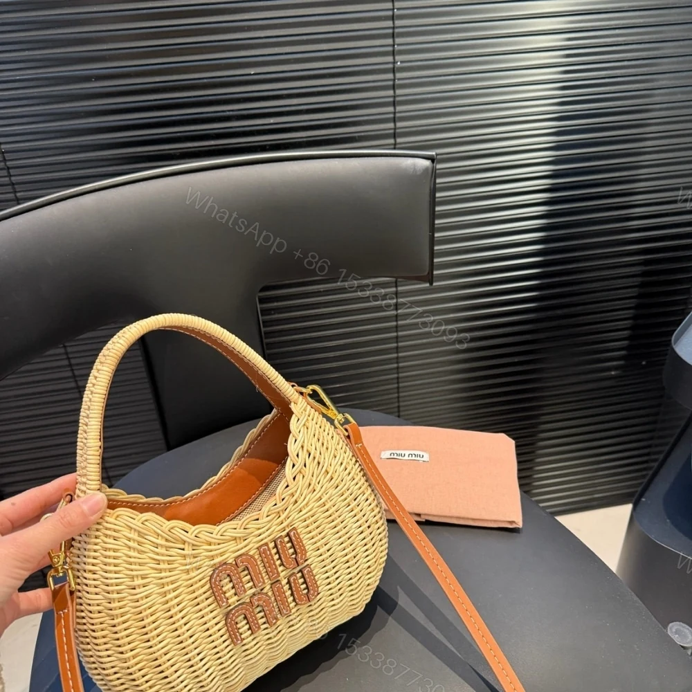 View 3 of MIUMIU WANDER WICKER HOBO BAG TAN AND CARAMEL 13CM 5BC125 2BVU F0KFZ V OOO
