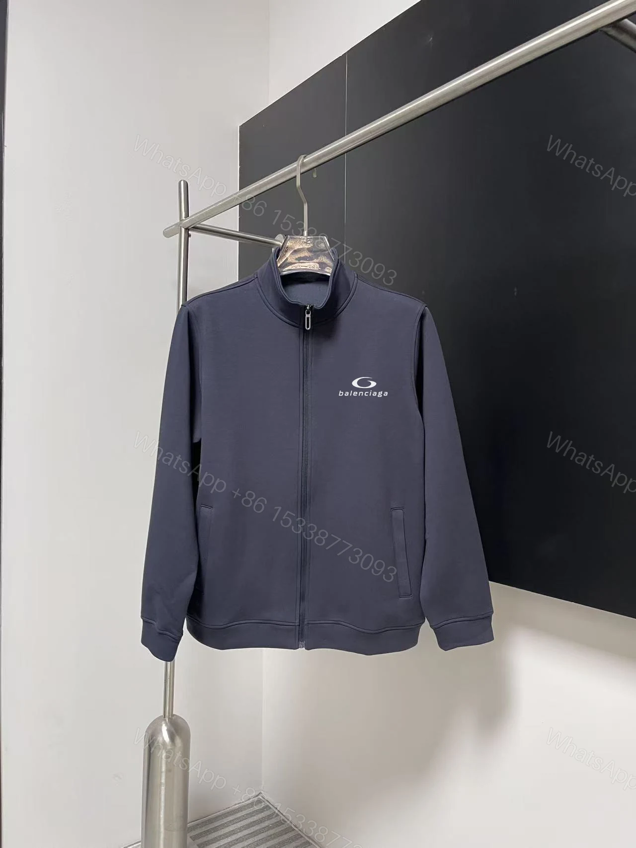 Balenciaga 高仿男士深藍立領外套 質感車線修身版型 — view 1