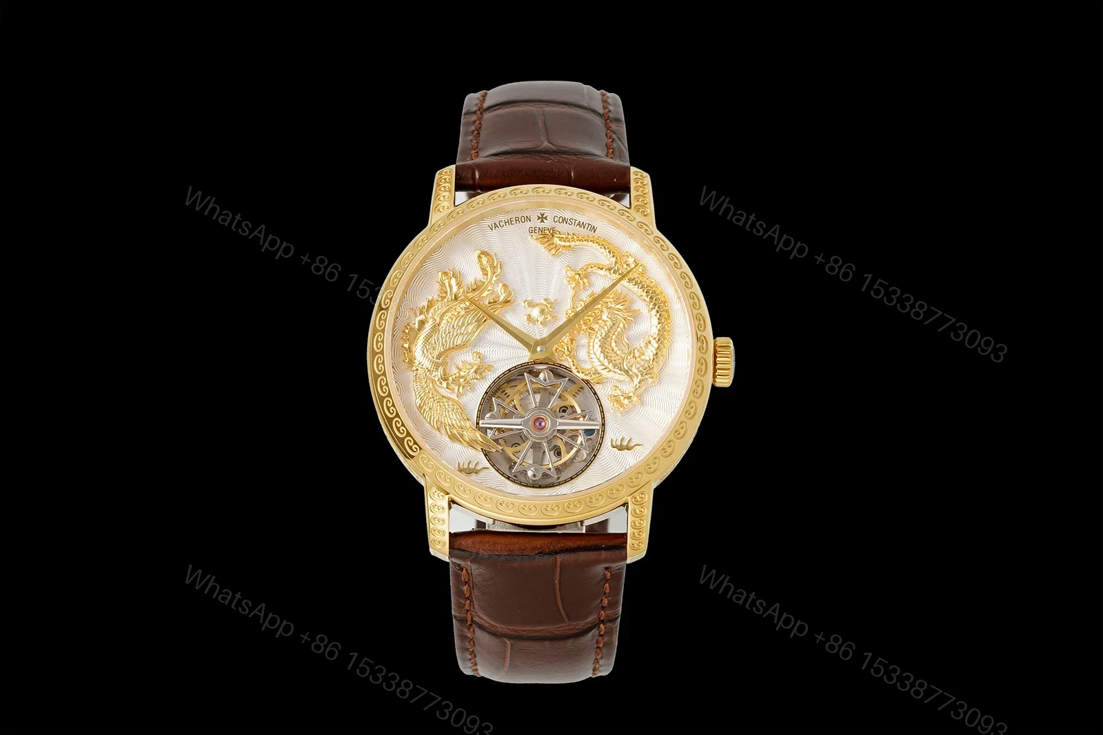 Vacheron Constantin Dragon Replica 41MM Premium Gold Case Brown Leather Strap Tourbillon Edition RG-VC-DRAGON-GOLD-41 — view 1