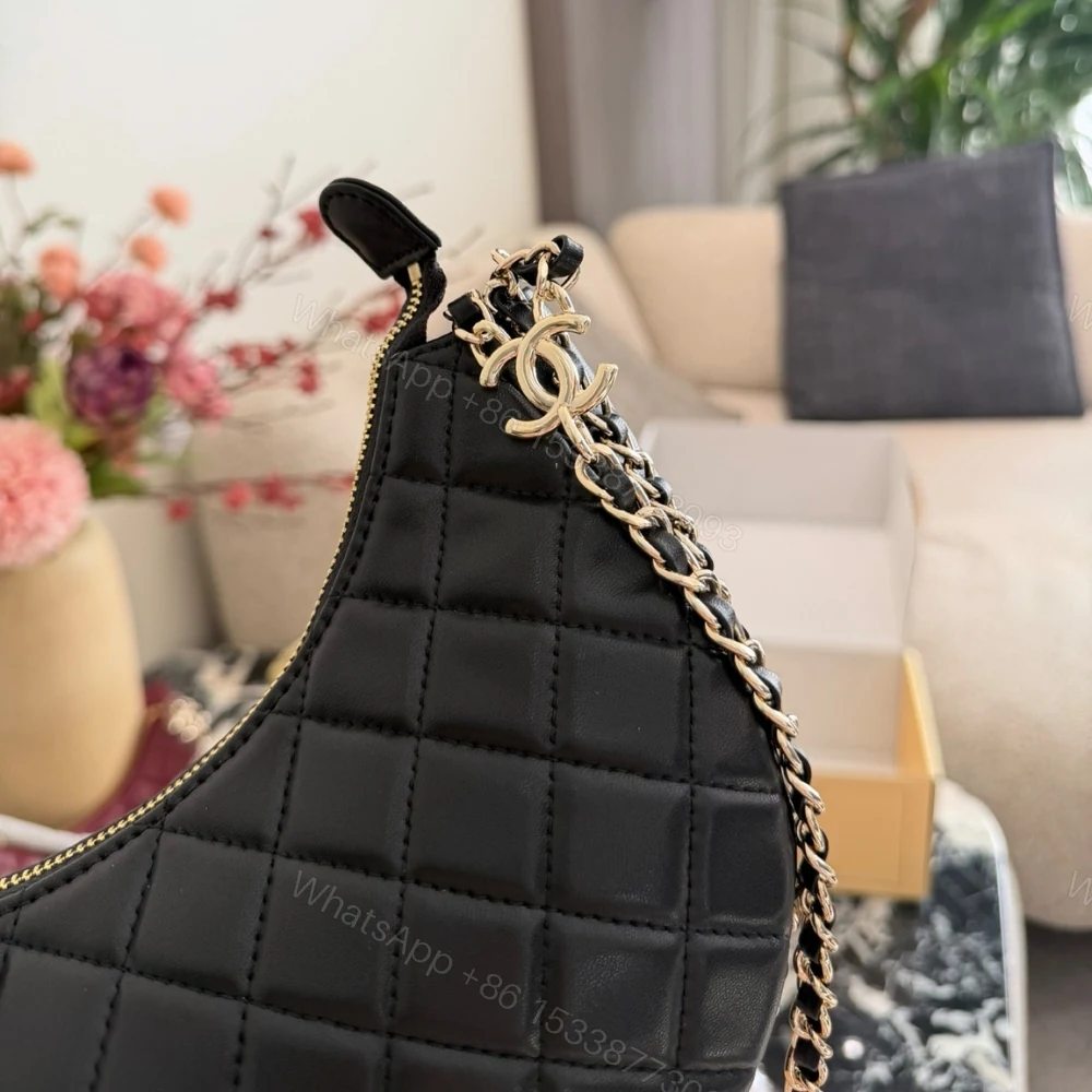 View 7 of Chanel Hobo Bag Shiny Gold Metal Black 20Cm