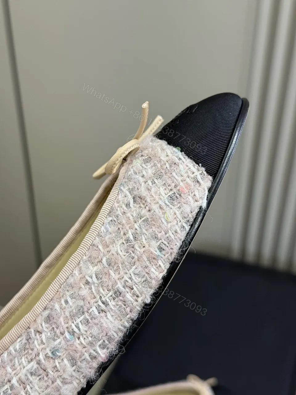 View 5 of Tweedy Black Cap-Toe Ballet Flats - Textured Comfort Luxury