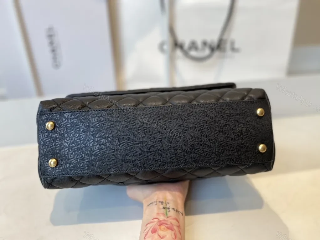 View 8 of Black Quilted Leather Bag with Gold Hardware â€“ Classic Chic Style, Top-Handle/Chain Straps, Compact Dressy Essential