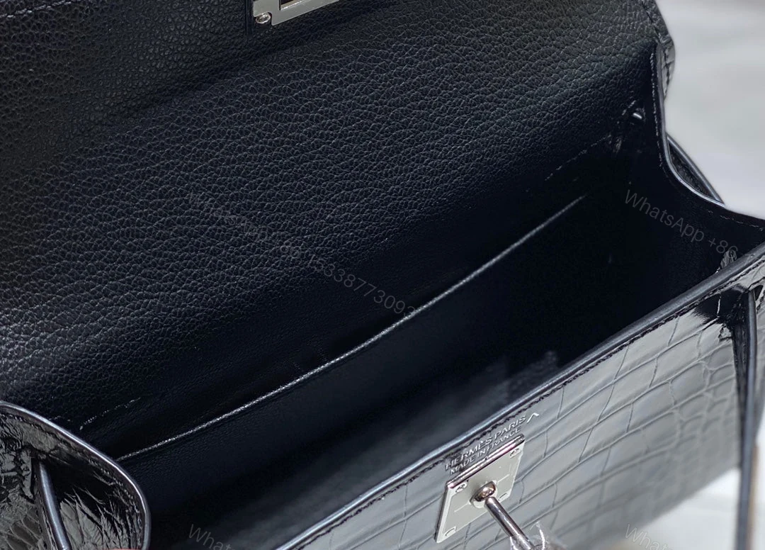 View 4 of HERMES MINI KELLY IN BLACK CROCODILE SKIN SILVER HARDWARE