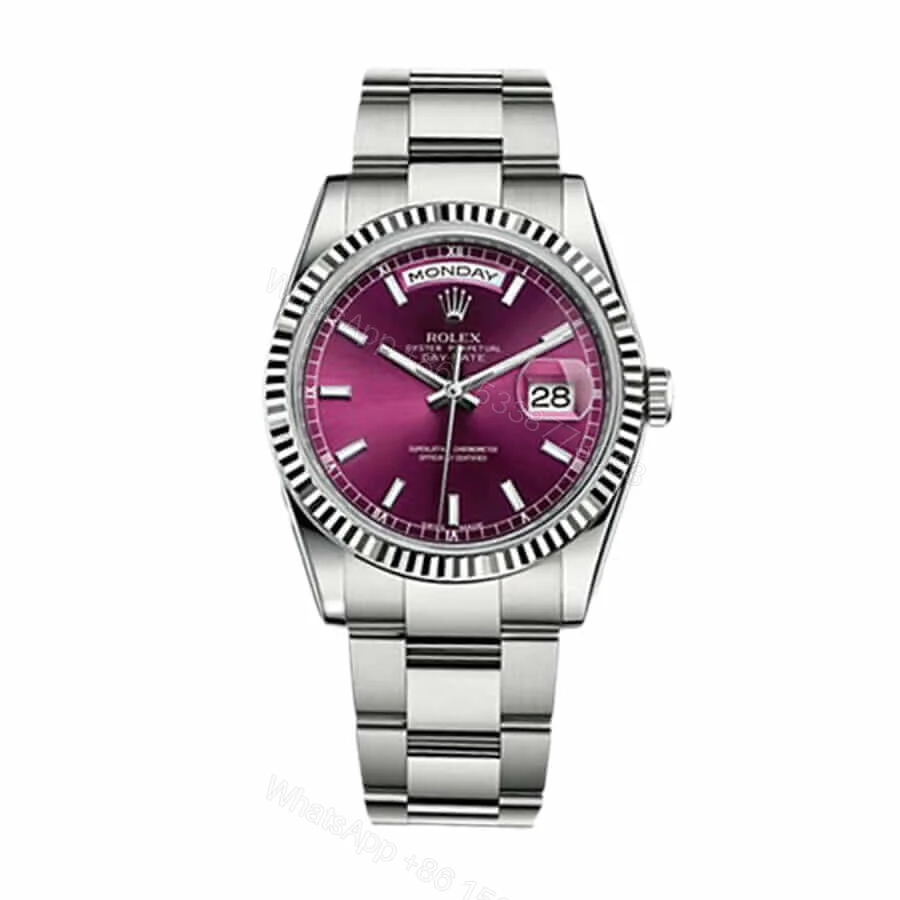 Rolex Day-Date 36 White Gold 118239-0304 Super Clone: 36mm Cherry Dial President with Caliber 3155 and Fluted Bezel — view 1