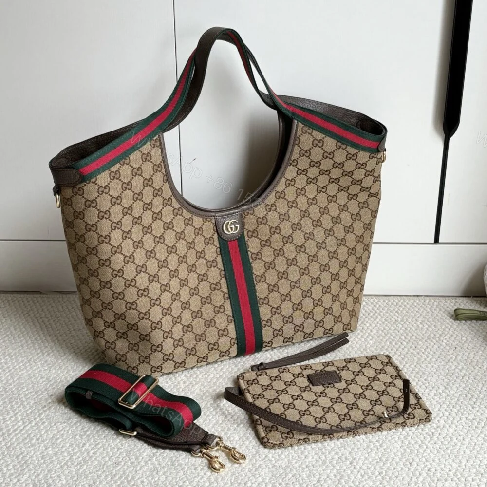 View 3 of Gucci Giglio Large Tote Bag GG Canvas Beige and Dark Brown 60Cm 853971 FAFFP 2547