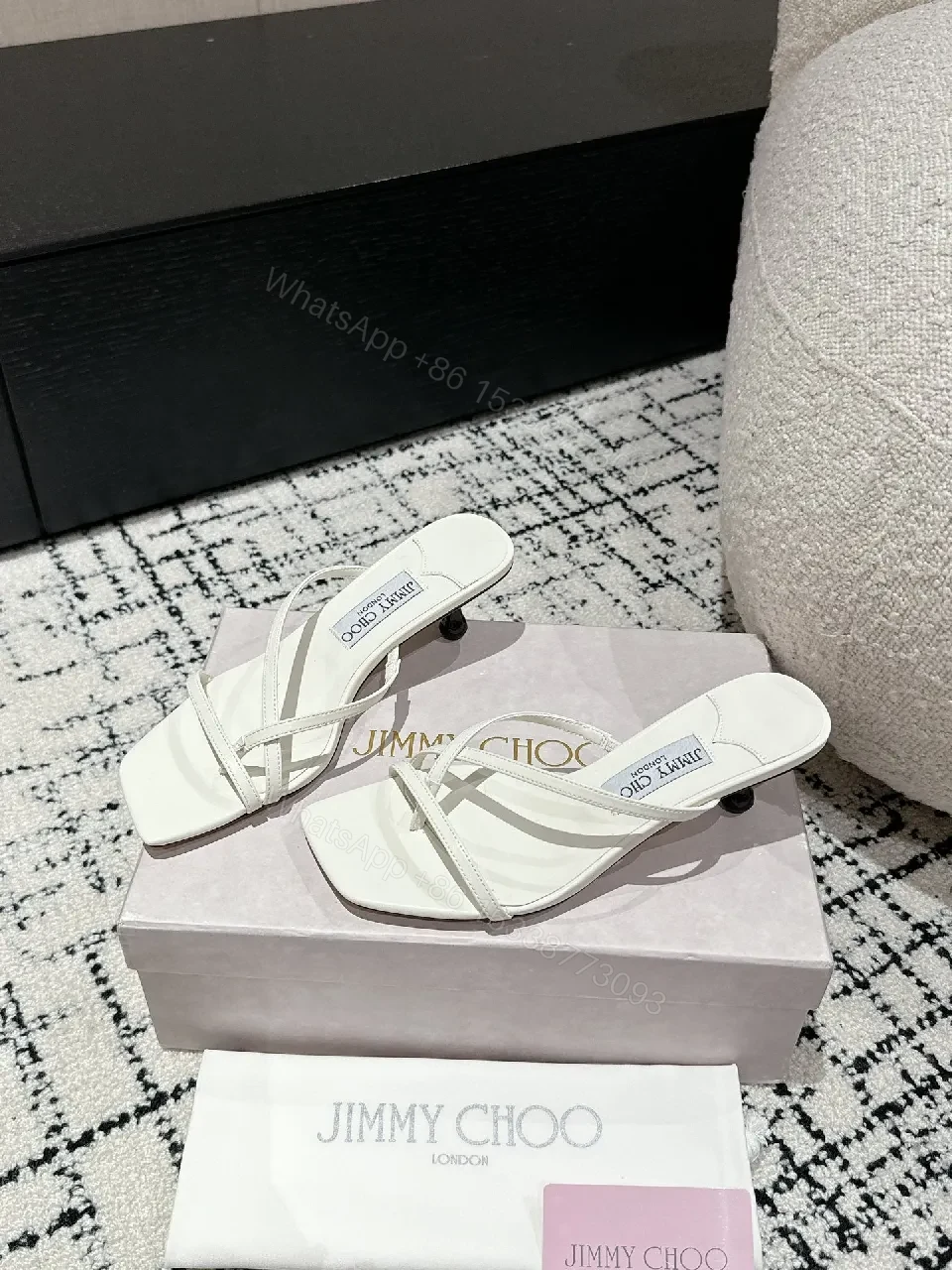 View 5 of White Leather Strappy Sandals: Square-Toe Kitten Heel