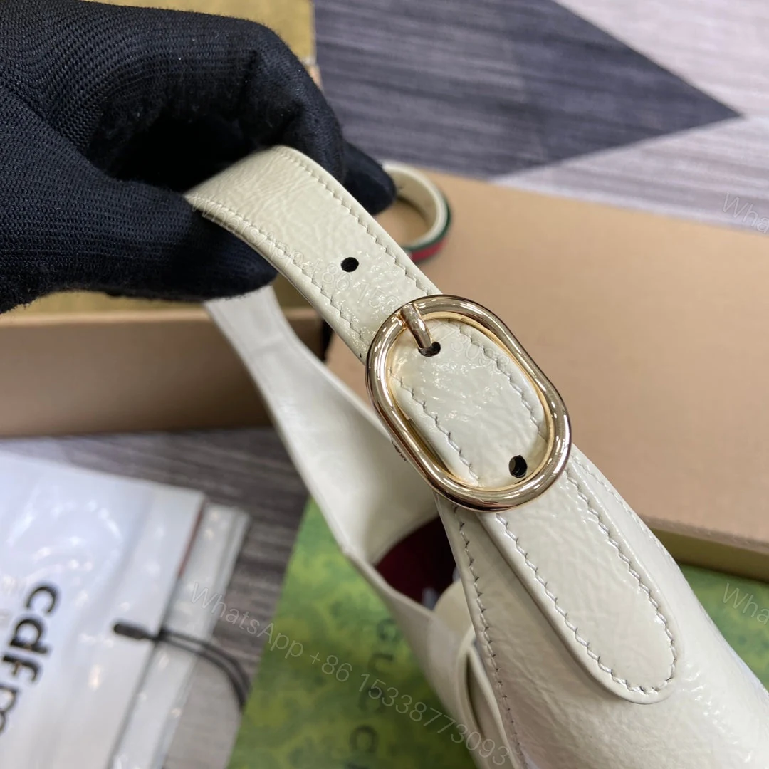 View 2 of JACKIE SMALL SHOULDER BAG 27 IN WHITE CRACKED LACQUER CALFSKIN GOLD HARDWARE