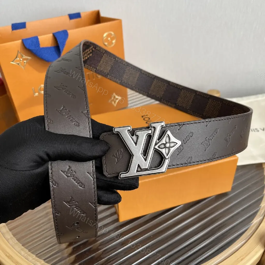View 7 of Brown Damier Canvas Belt with LV Buckle - Wide Strap