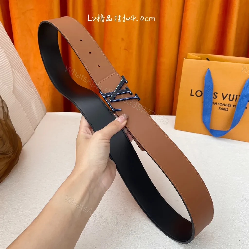 View 4 of Brown Leather Belt with LV Buckle: Timeless Luxury Belt