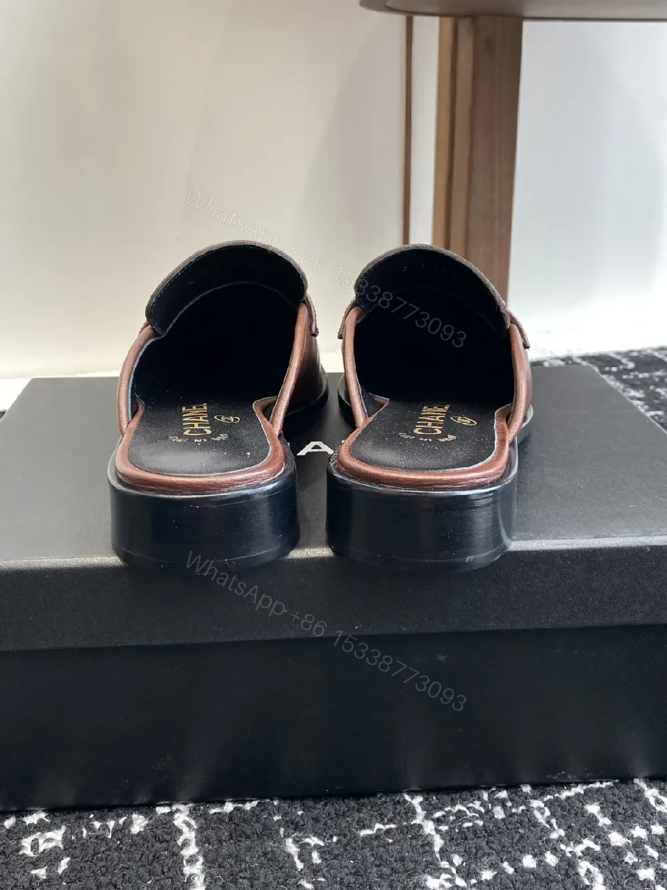 View 8 of Premium Leather Slippers with Logo Strap Detailing