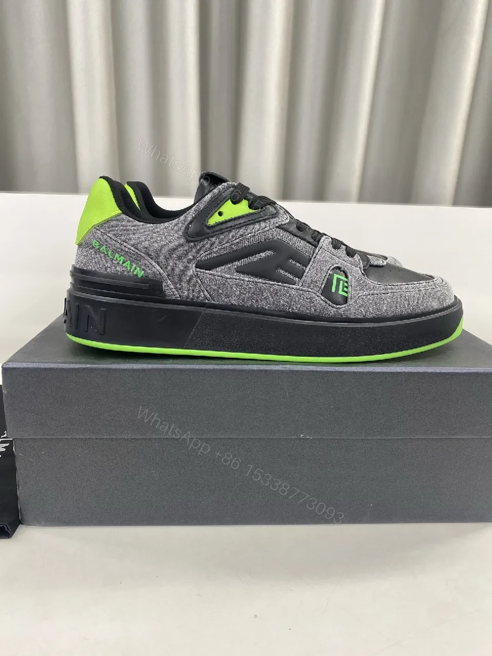 View 2 of Dynamic Gray Knit-Top Sneakers with Neon Accent Details