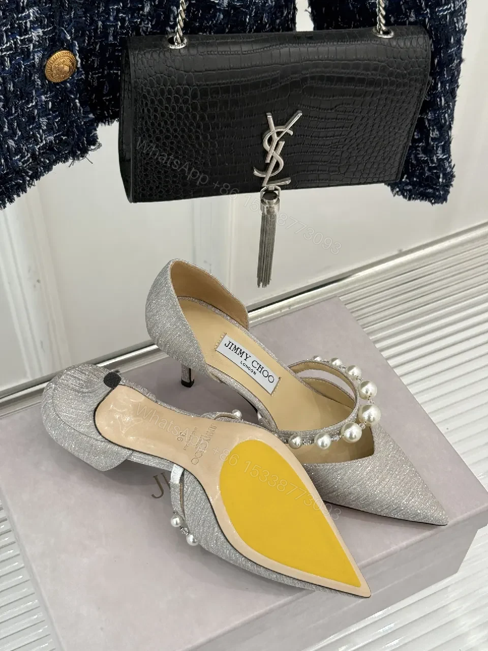 View 4 of Pearl-Embellished Satin Pumps: Elegant Statement Heels