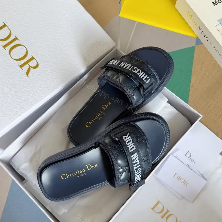 View 8 of Navy Quilted Brand-Accent Sandals | Luxe Streetwear Slides