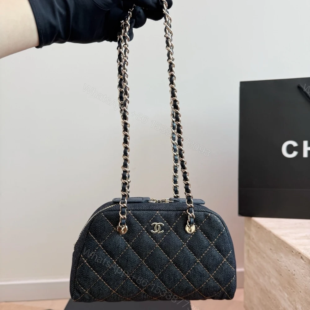 View 7 of Chanel Clutch With Strap Gold Metal Denim Blue 20cm