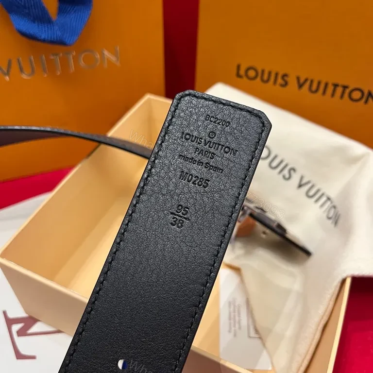 View 4 of Monogram Leather Belt: Iconic LV Style, Textured Black Leather