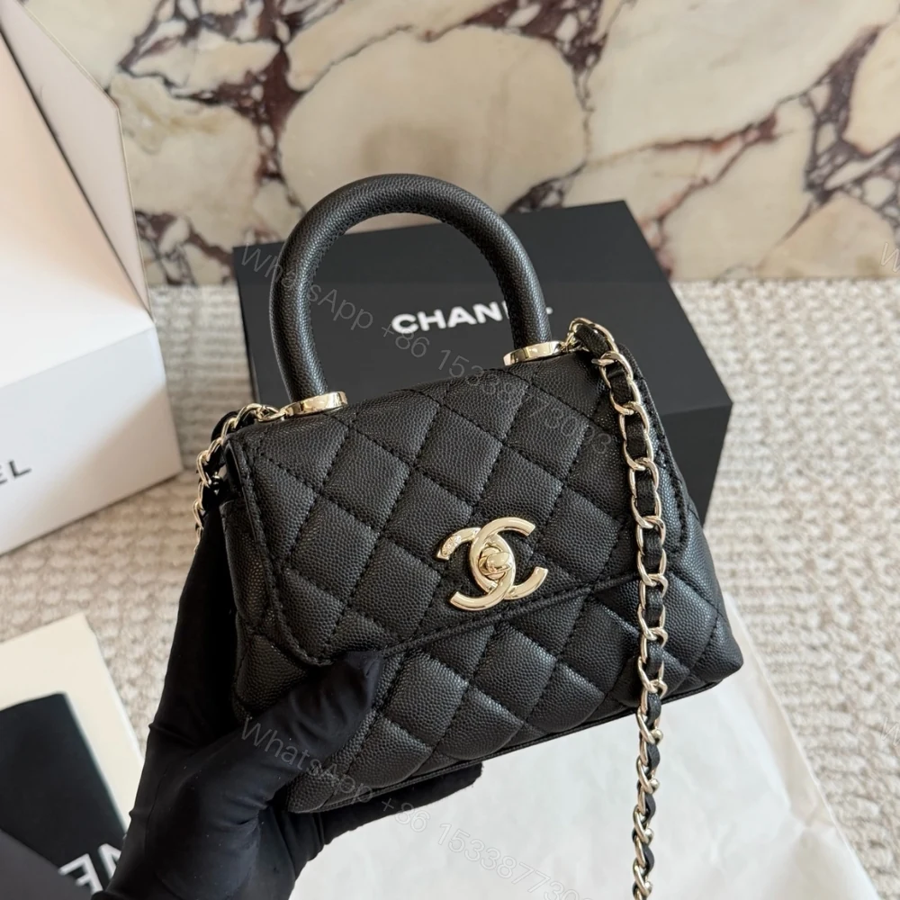 View 2 of Chanel Mini Flap Bag With Top Handle Shiny And Gold Tone Metal Black 15Cm
