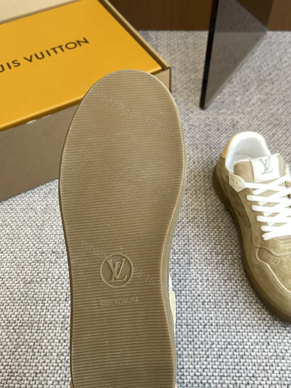View 3 of Beige Suede Low-Top Sneakers with Luxe Accents